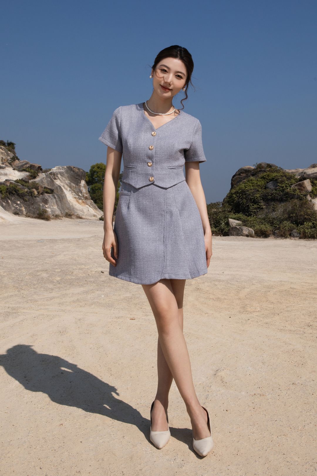 Xīn Yuè Textured Tweed Short Dress