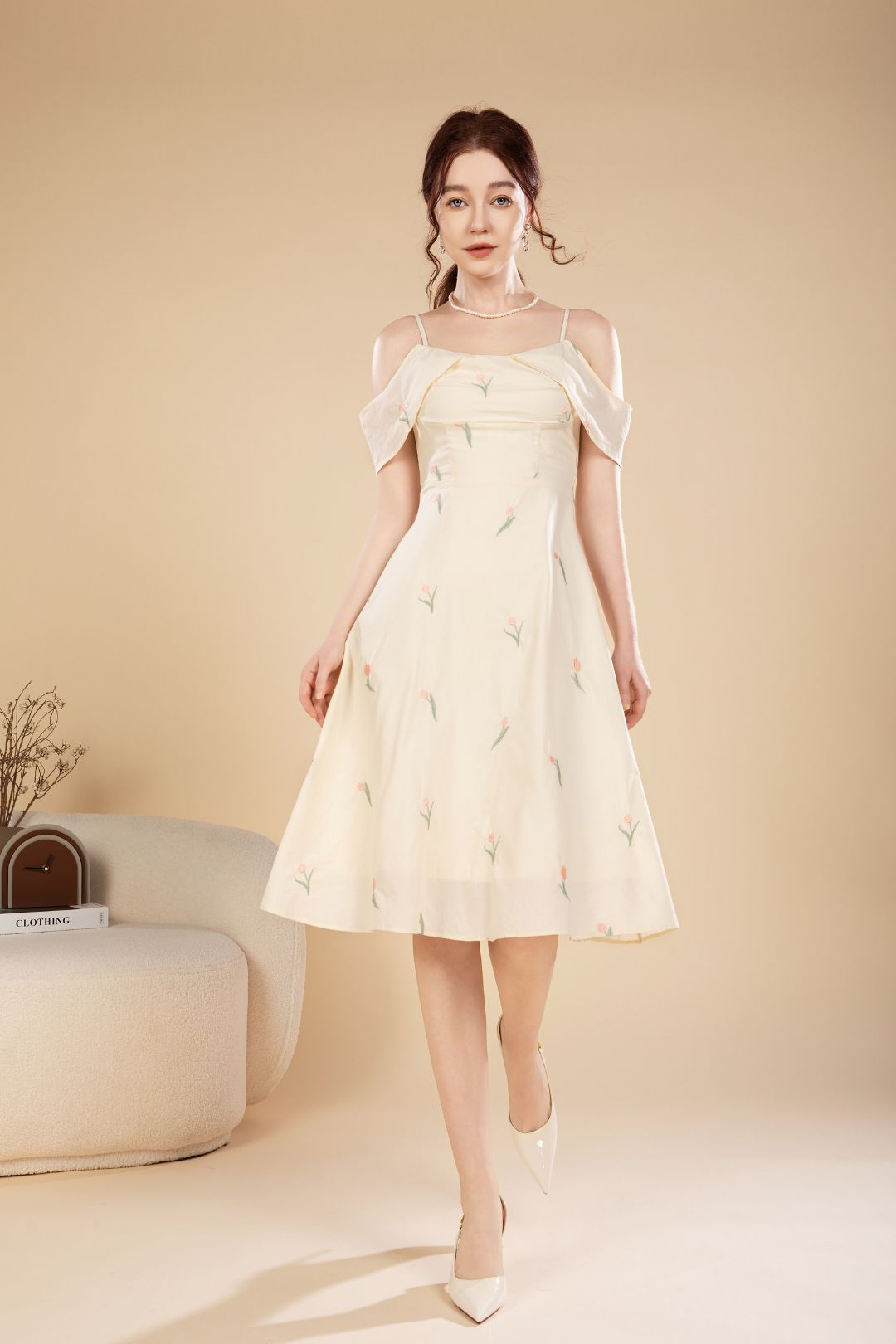 Nora Blossom Off Shoulder Midi Dress