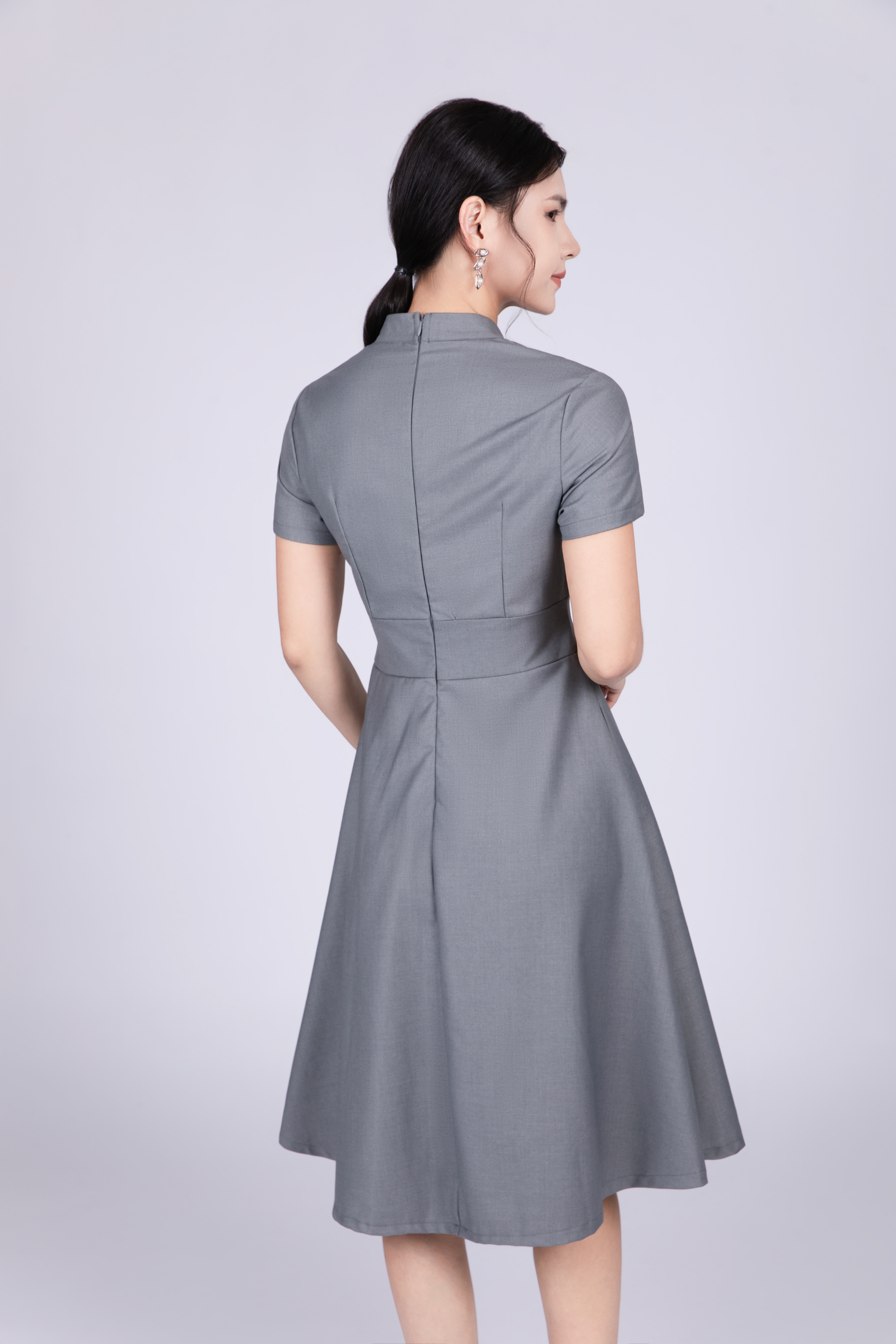 Freya British Midi Dress in Grey Blue