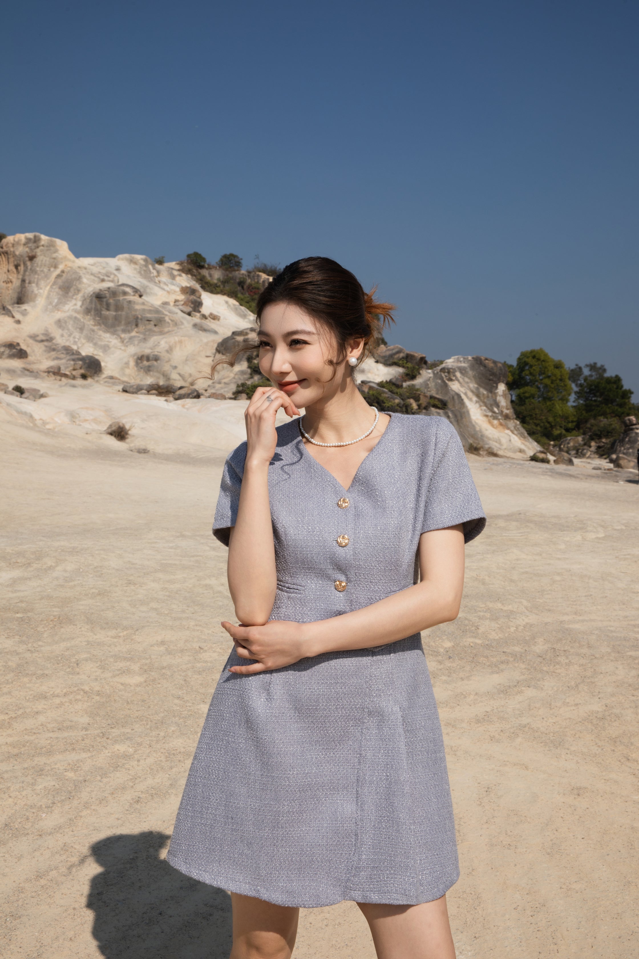 Xīn Yuè Textured Tweed Short Dress