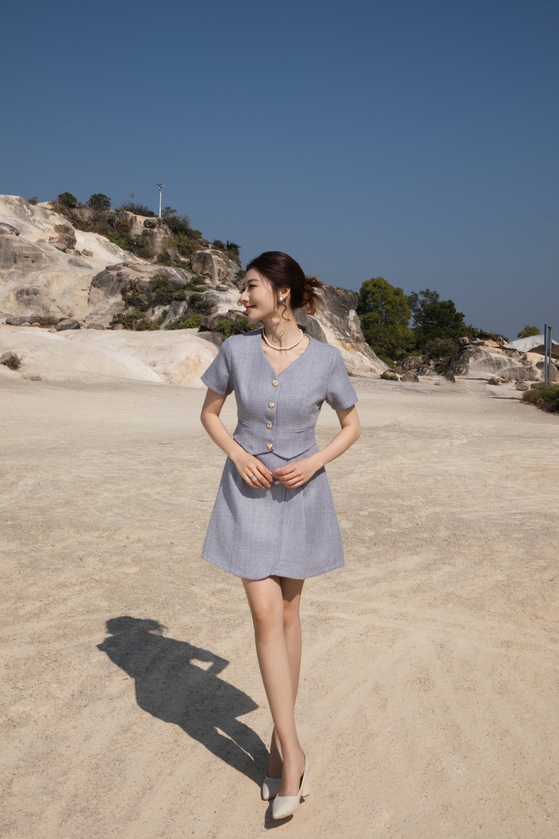 Xīn Yuè Textured Tweed Short Dress