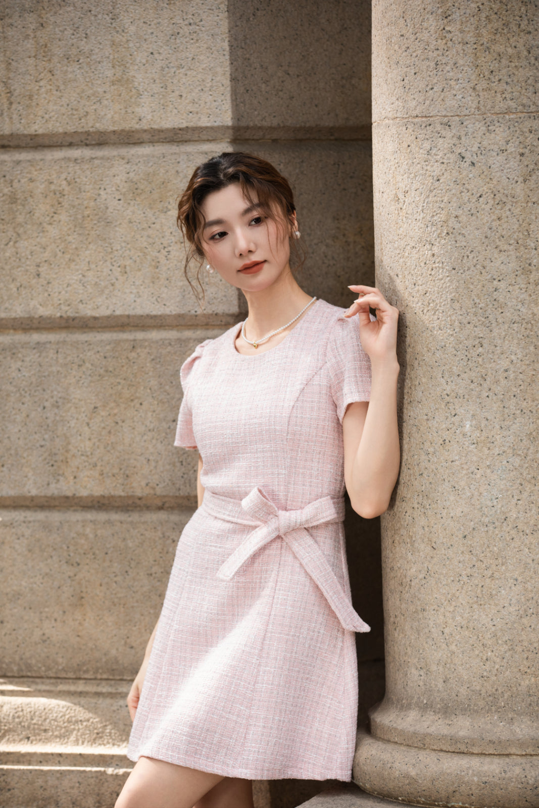 Xīn Yuè Sweetheart Tweed Short Dress