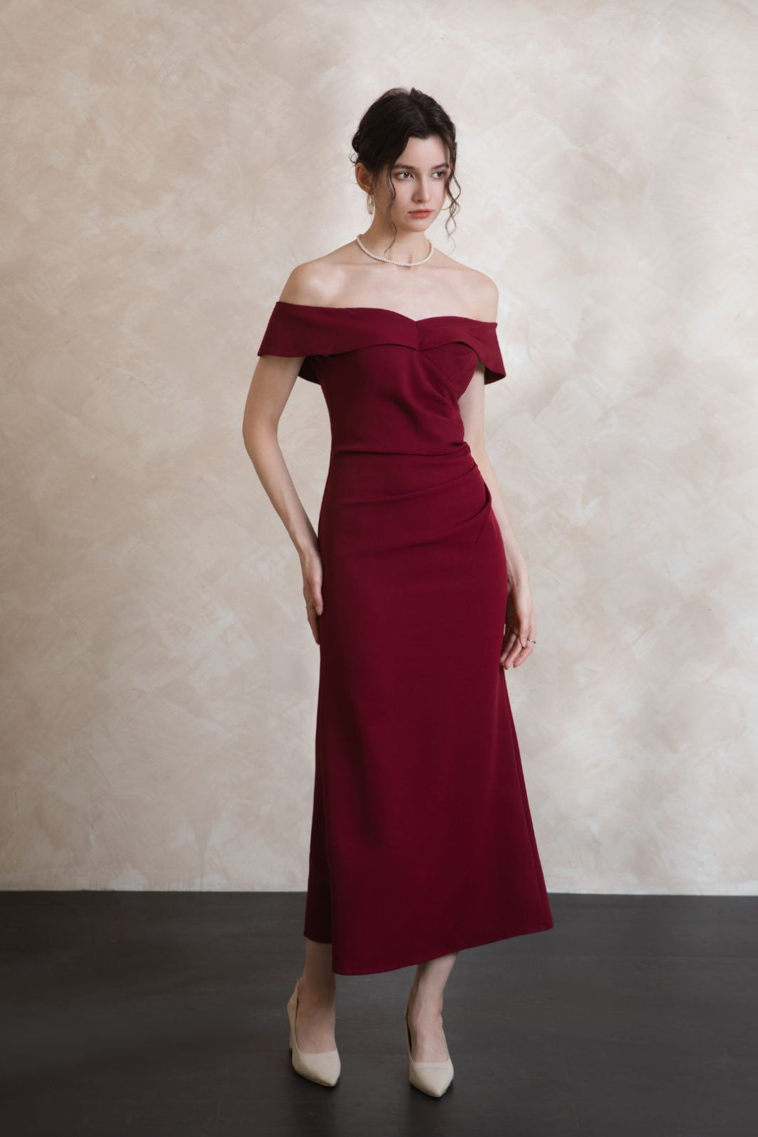 Elise Off Shoulder Padded Maxi Dress