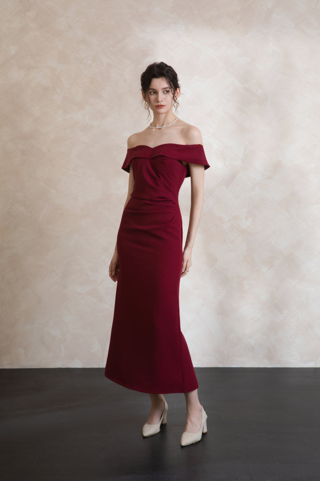 Elise Off Shoulder Padded Maxi Dress