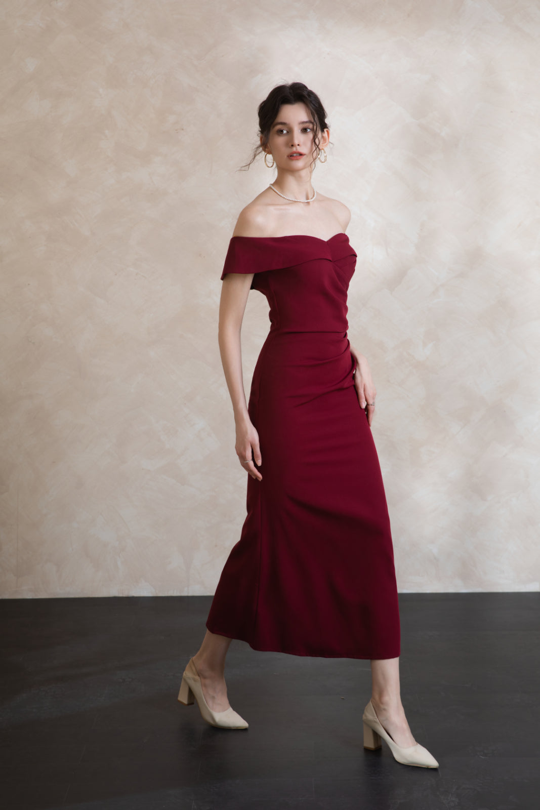 Elise Off Shoulder Padded Maxi Dress