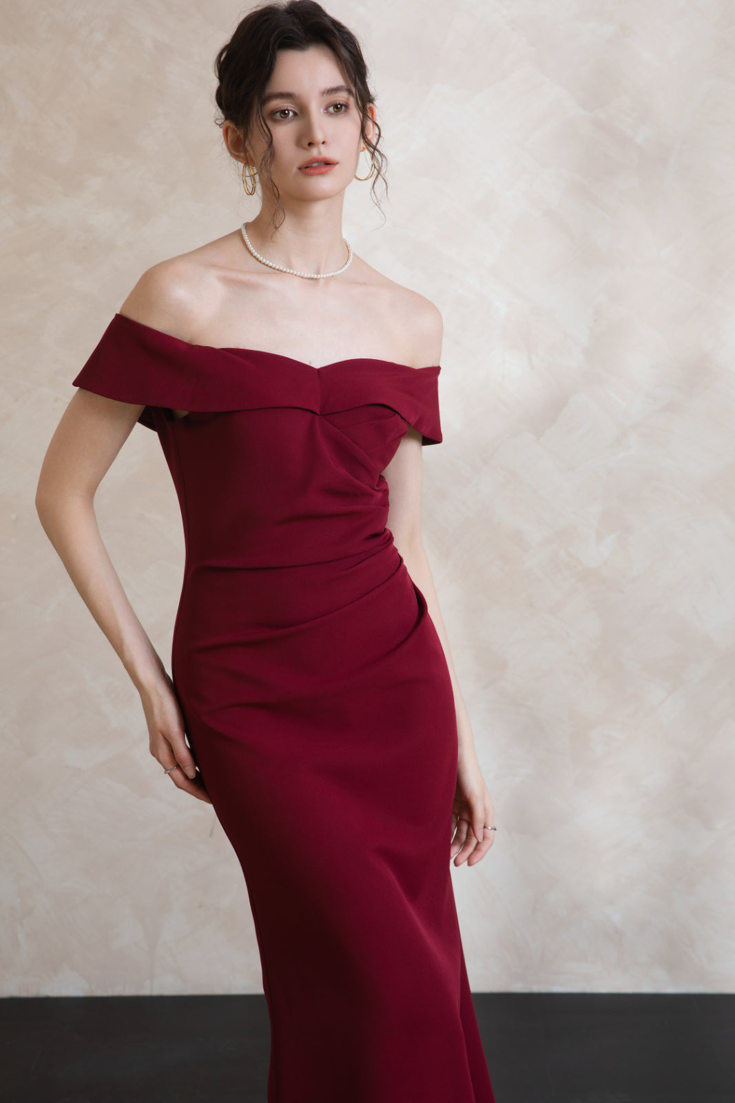 Elise Off Shoulder Padded Maxi Dress