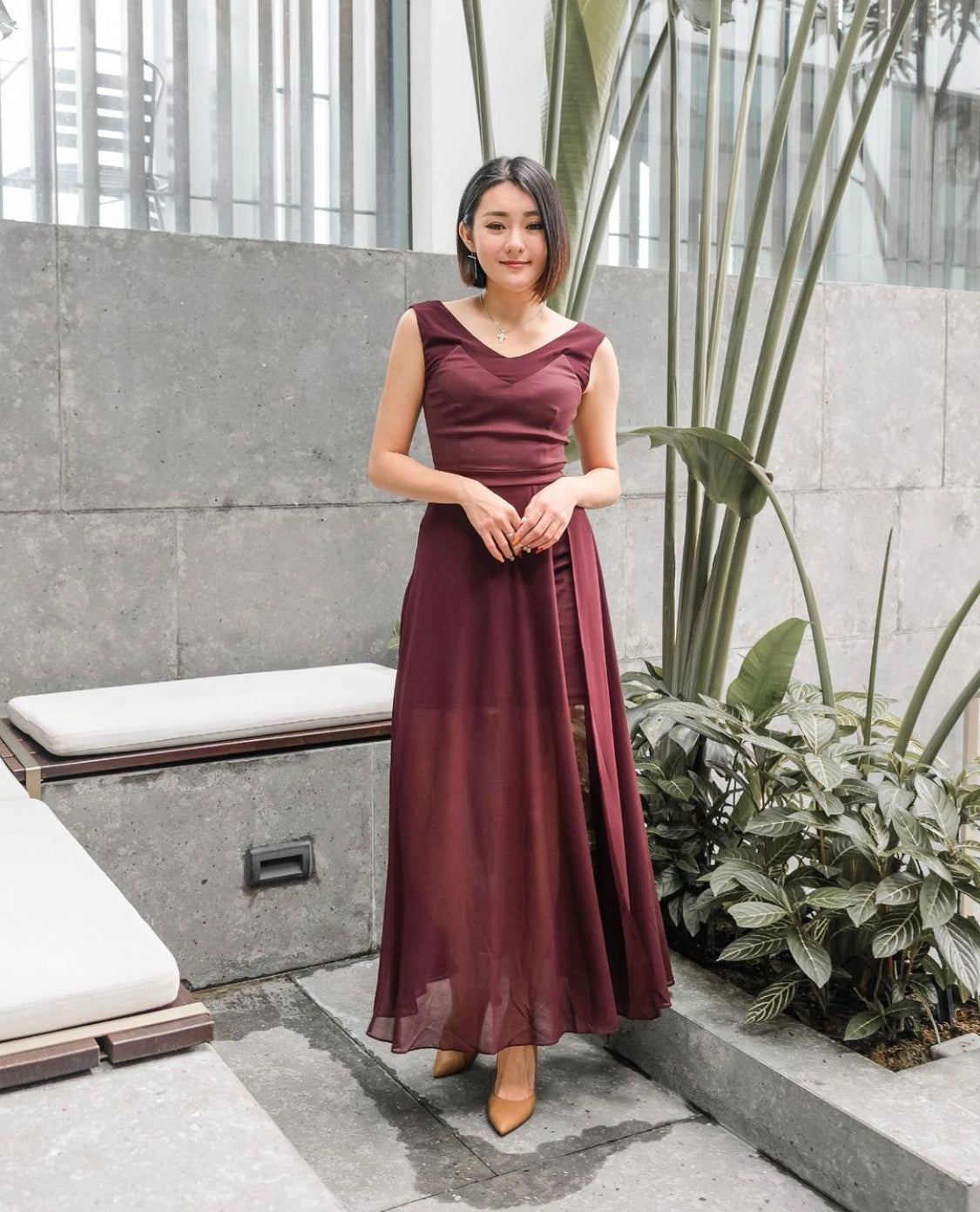 Shanny V Shoulder Long Dress