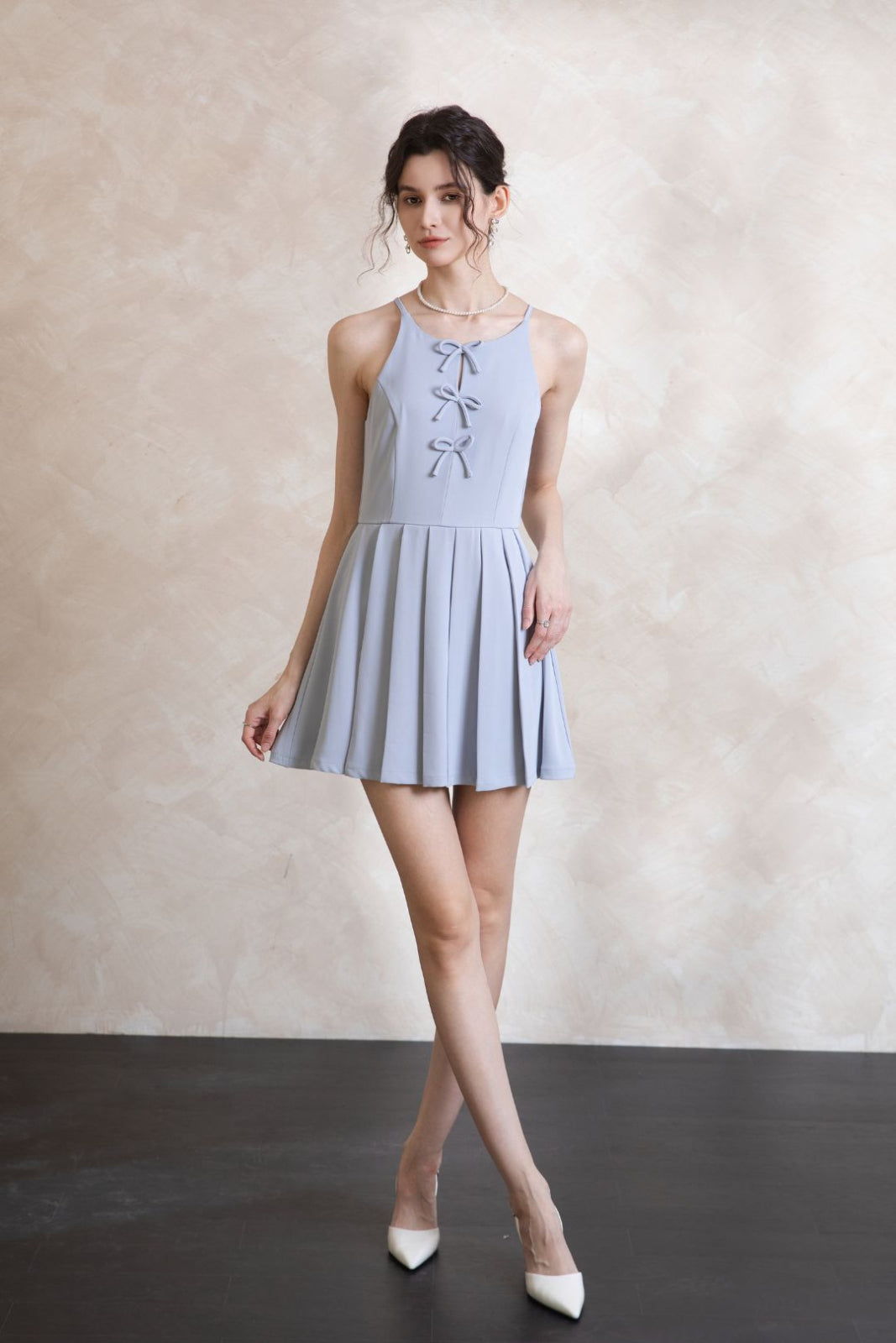Elise Ribbon Pleated Short Dress