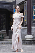Jin Yuè Elegant Slit Maxi Dress