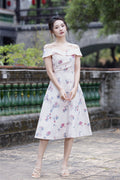 Jin Yuè Floral Off Shoulder Midi Dress