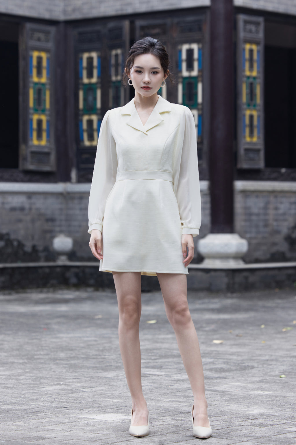 Jin Yuè Chiffon Sleeve Short Dress