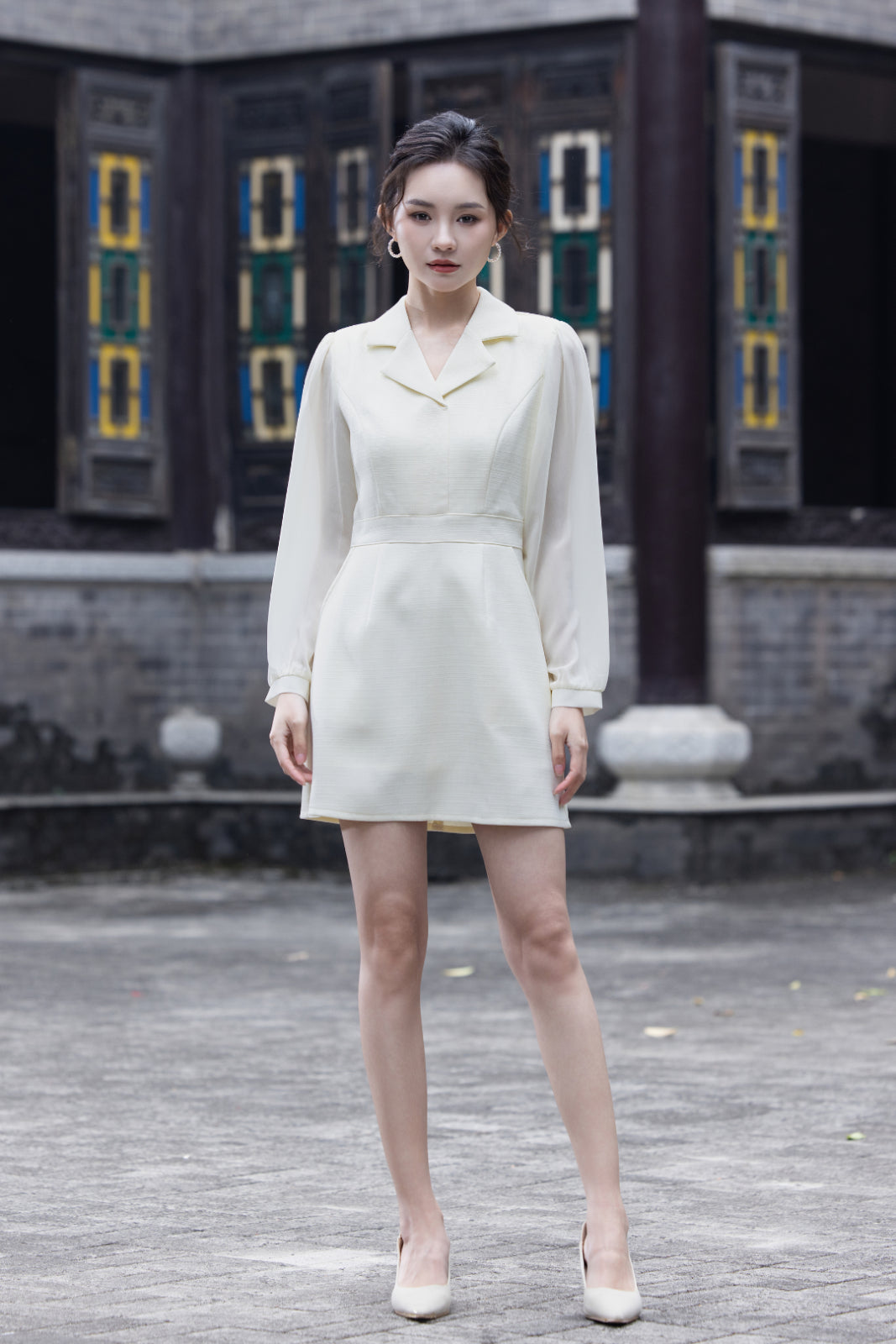 Jin Yuè Chiffon Sleeve Short Dress