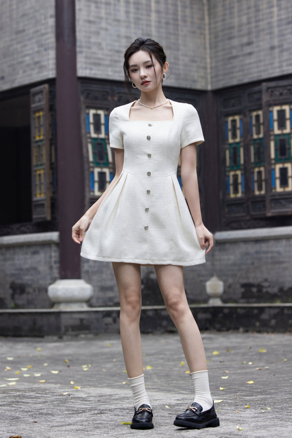 Jin Yuè Tweed British Short Dress
