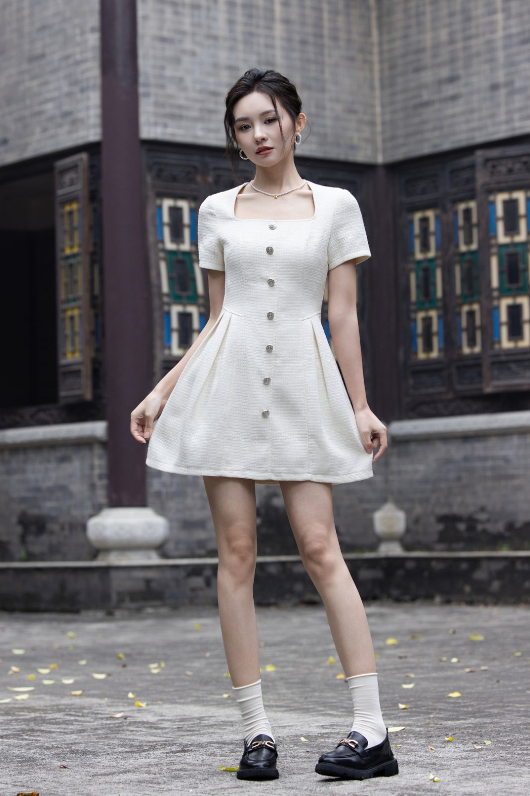 Jin Yuè Tweed British Short Dress