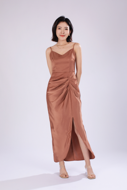 Ella French Maxi Dress in Brown