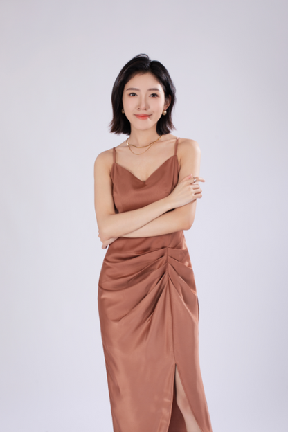 Ella French Maxi Dress in Brown