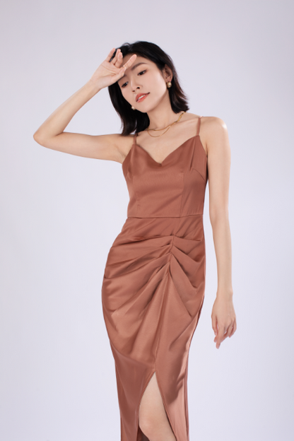 Ella French Maxi Dress in Brown