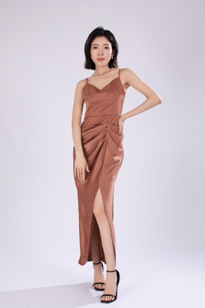 Ella French Maxi Dress in Brown