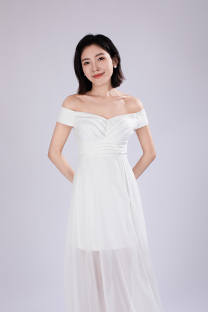 Ella Off Shoulder Padded Maxi Dress in White