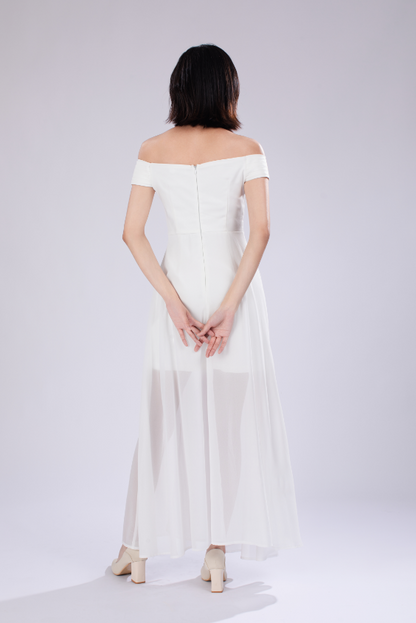 Ella Off Shoulder Padded Maxi Dress in White