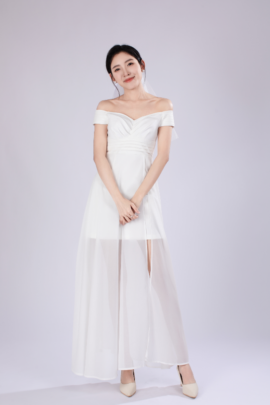 Ella Off Shoulder Padded Maxi Dress in White