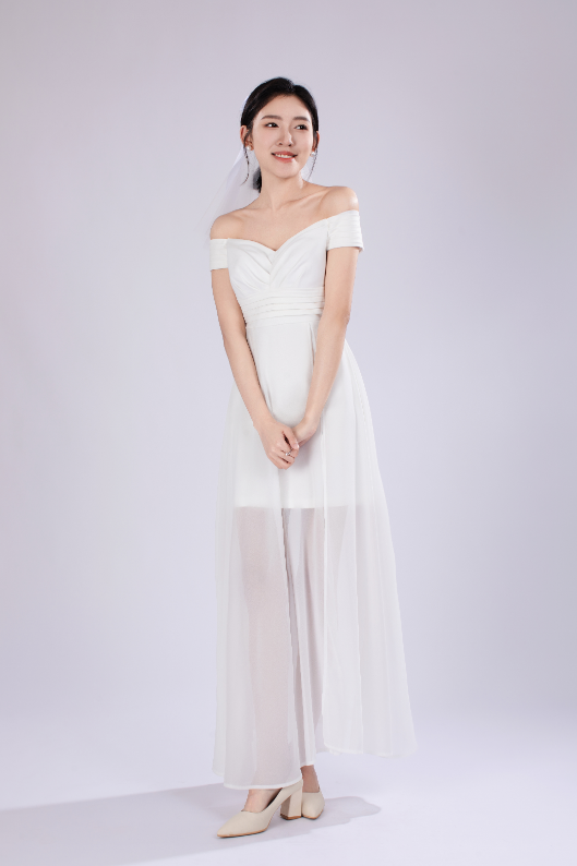 Ella Off Shoulder Padded Maxi Dress in White