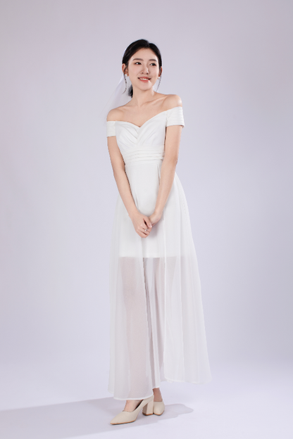 Ella Off Shoulder Padded Maxi Dress in White