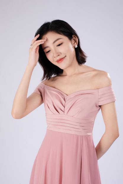 Ella Off Shoulder Padded Maxi Dress in Pink