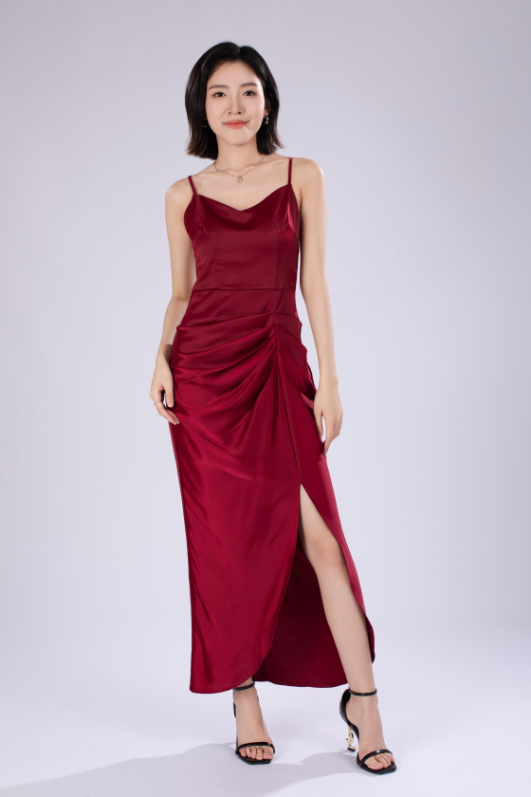 Ella French Maxi Dress in Maroon