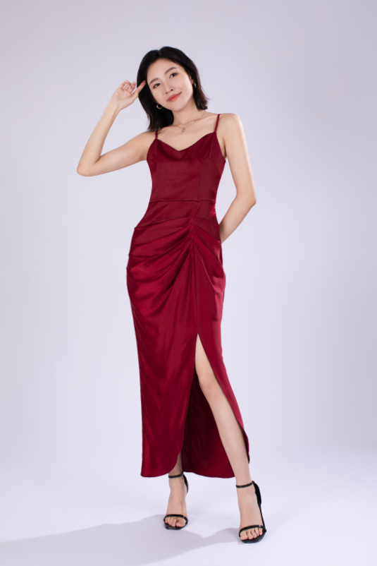 Ella French Maxi Dress in Maroon