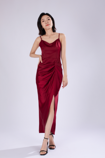 Ella French Maxi Dress in Maroon