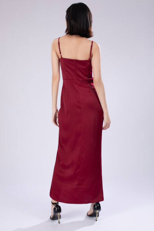 Ella French Maxi Dress in Maroon