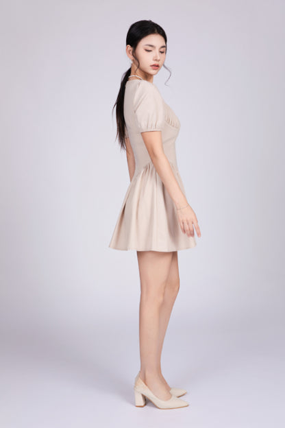 Freya French Short Dress in Beige