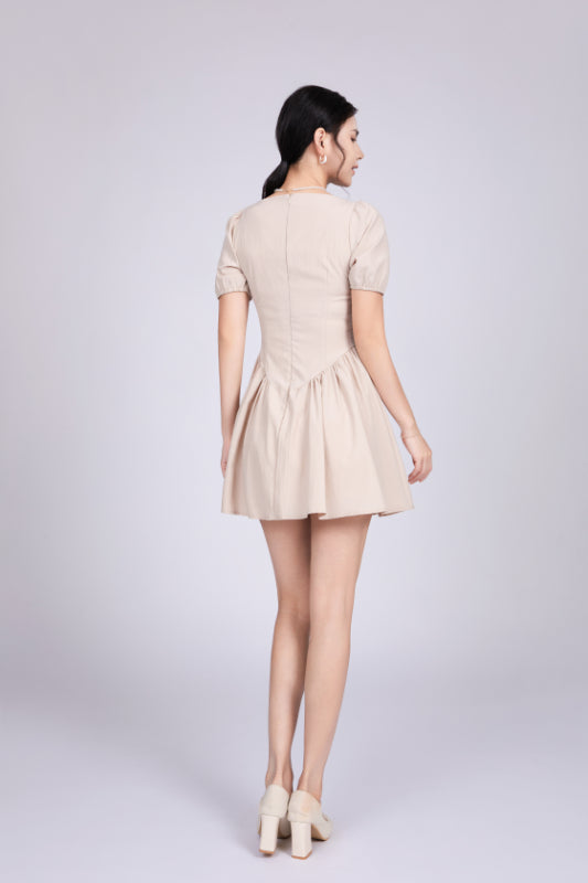 Freya French Short Dress in Beige