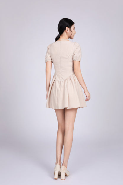 Freya French Short Dress in Beige