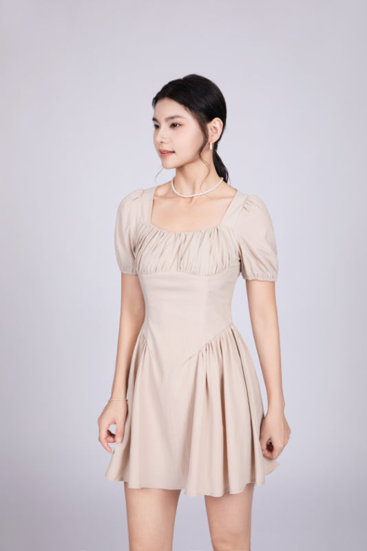 Freya French Short Dress in Beige