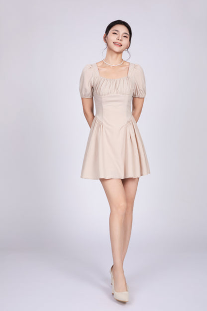 Freya French Short Dress in Beige