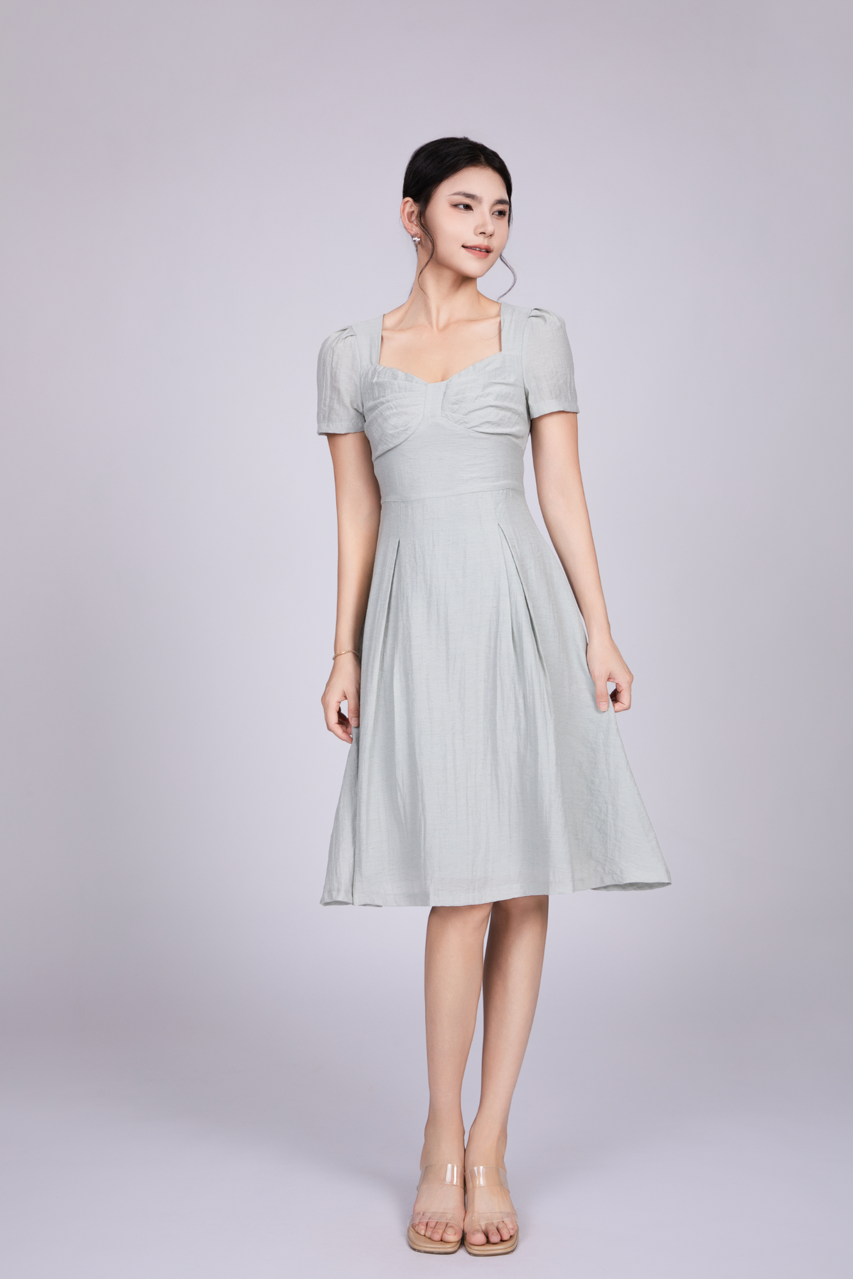 Freya Elegant Midi Dress in Light Blue