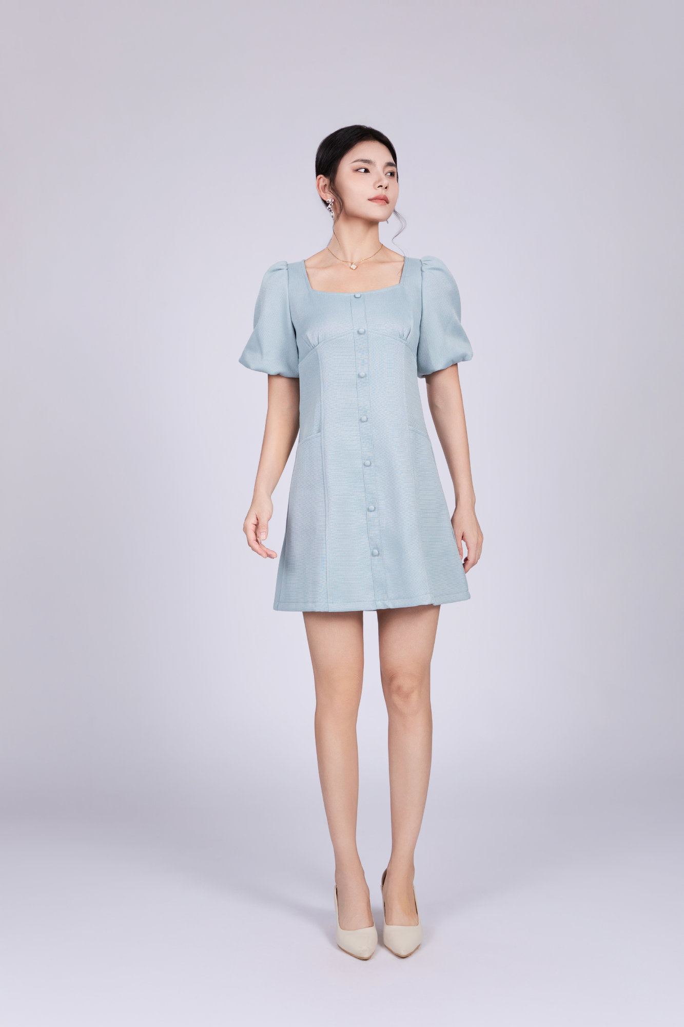 Freya Vintage Short Dress in Blue