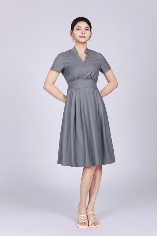 Freya British Midi Dress in Grey Blue