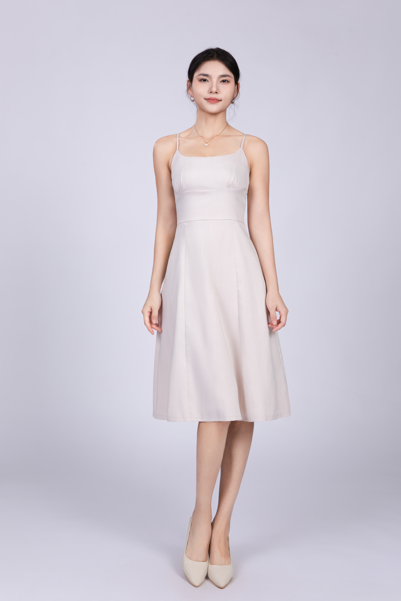 Freya French Midi Dress in Cream