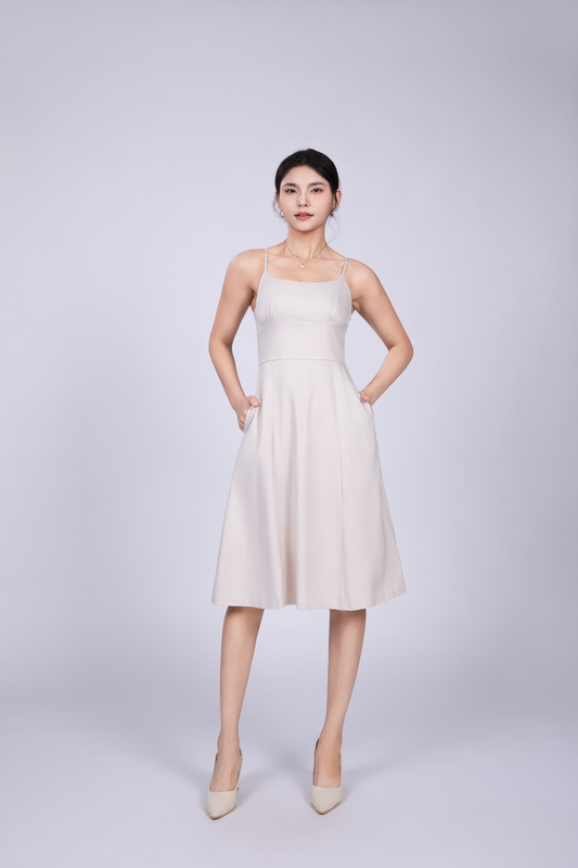 Freya French Midi Dress in Cream