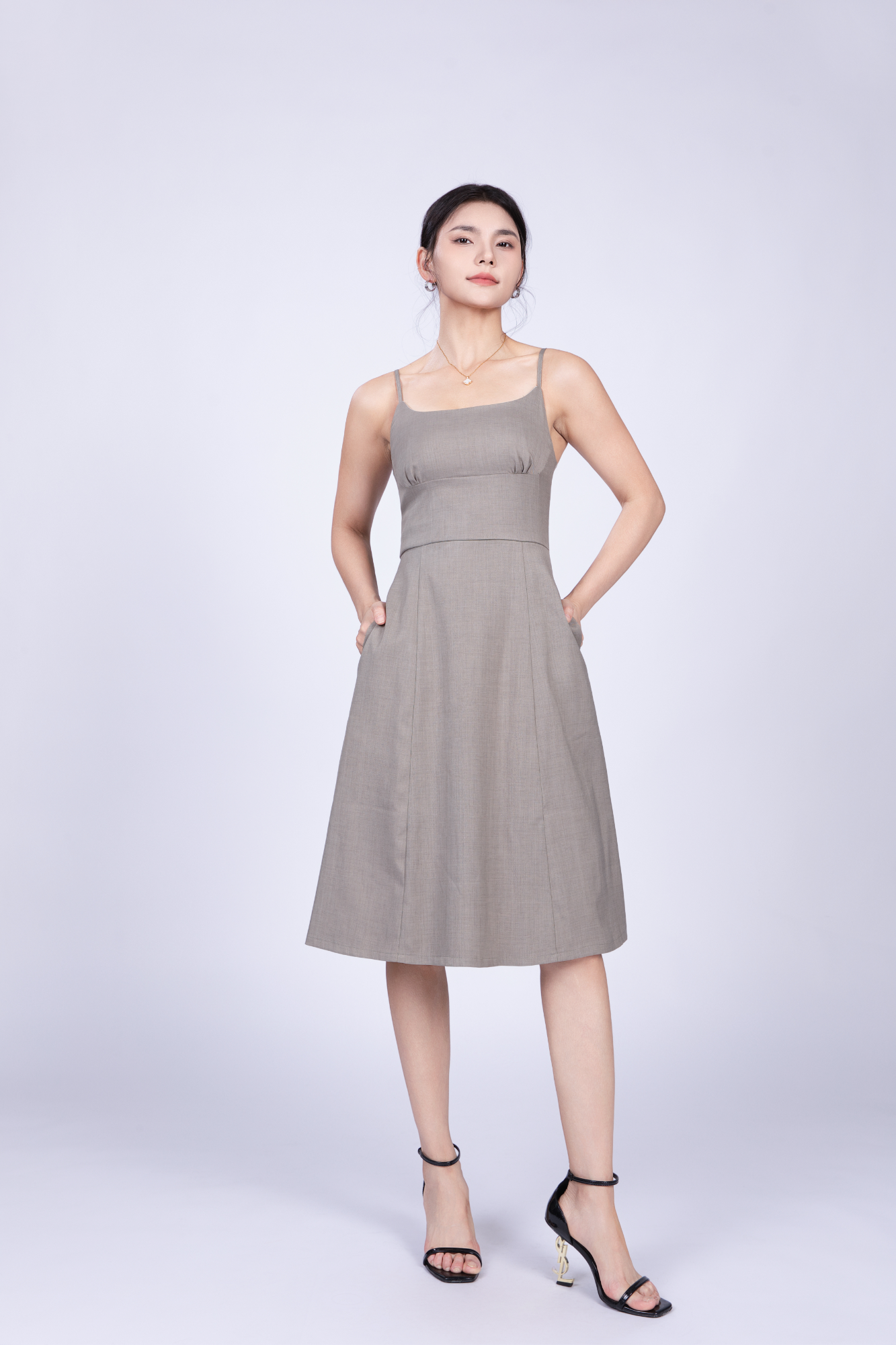 Freya French Midi Dress in Sage Green