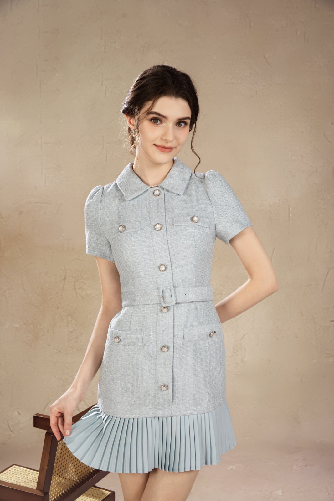 Rossie French Pleated Short Dress