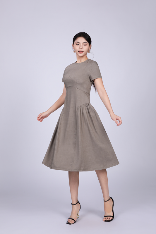 Freya Retro Midi Dress in Sage Green