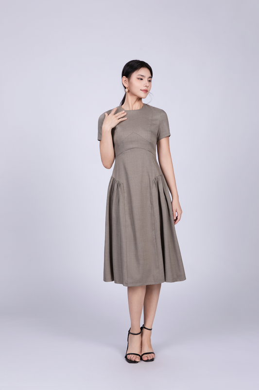 Freya Retro Midi Dress in Sage Green