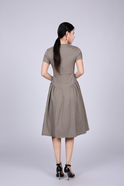 Freya Retro Midi Dress in Sage Green