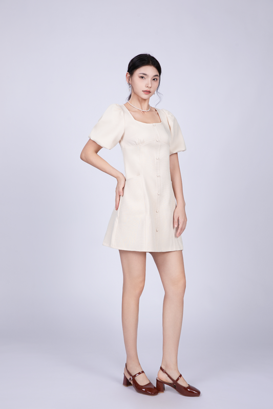 Freya Vintage Short Dress in Cream