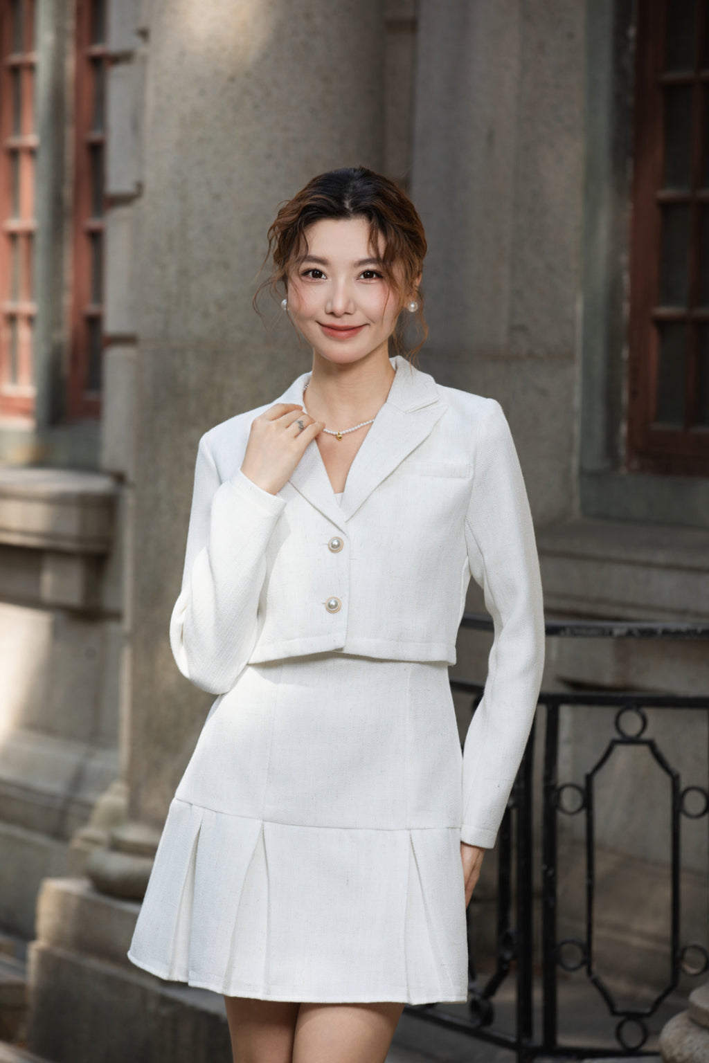 Xīn Yuè Pearl Button Tweed Set Wear