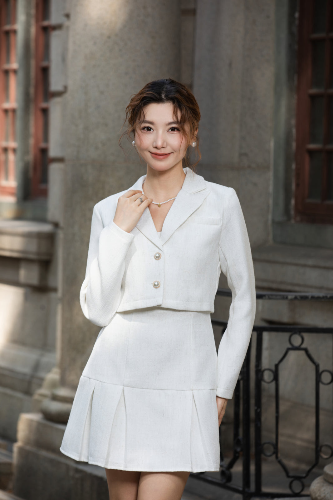 Xīn Yuè Pearl Button Tweed Set Wear